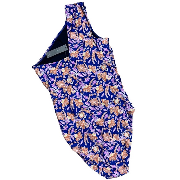 J Crew Ruched One Shoulder One Piece Floral Block Print Swimsuit NWT Sz 0 - Picture 2 of 16